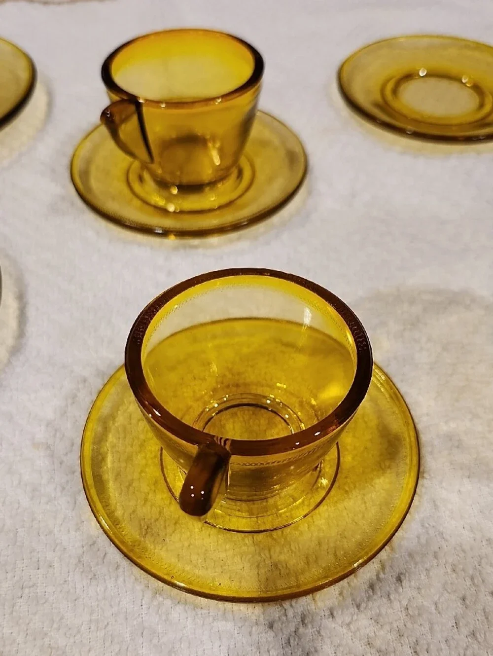Child's VINTAGE Topaz Glass Tea Set - Elegant Amber Cups and Saucers